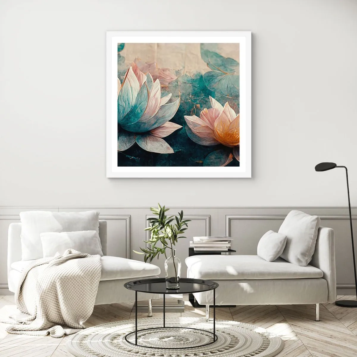 Poster în ramă albă - Stele de lac - 50x50 cm