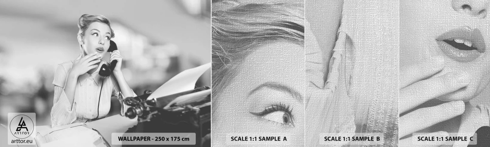 Mostră tapet Premium Canvas - Bună ziua, suntem în anii '50. - Epocă, alb-negru, Retro - 100x30 cm