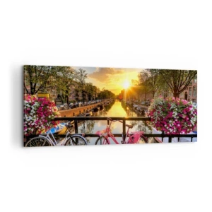 Tablou pe pânză - Dimineața de primăvară în Amsterdam - 100x40 cm