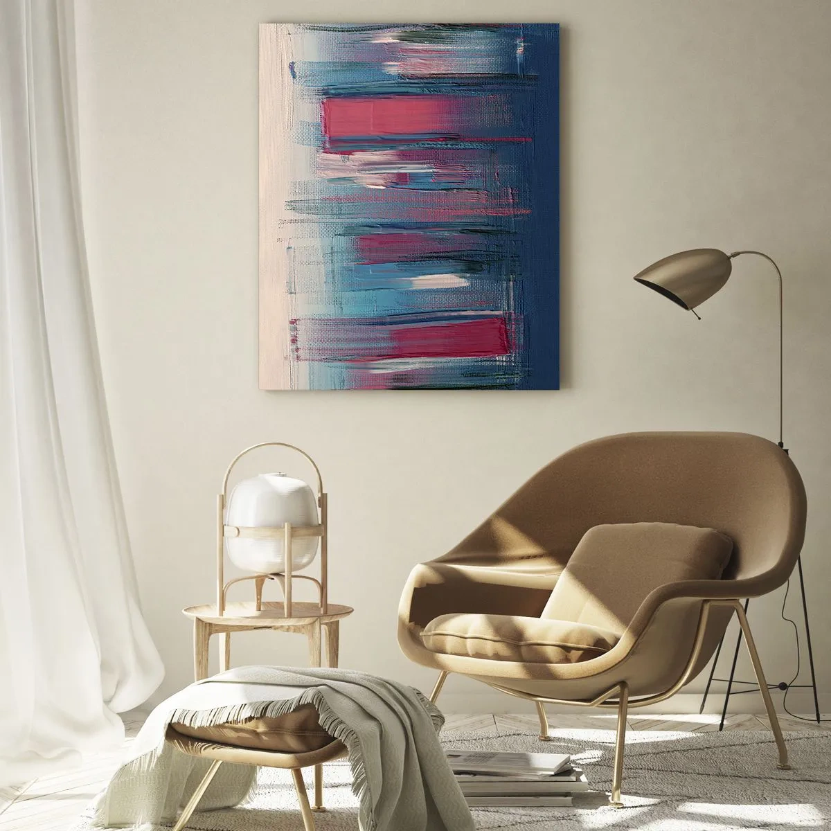 Tablou pe sticlă - Compoziție verticală în albastru și roșu - 50x70 cm