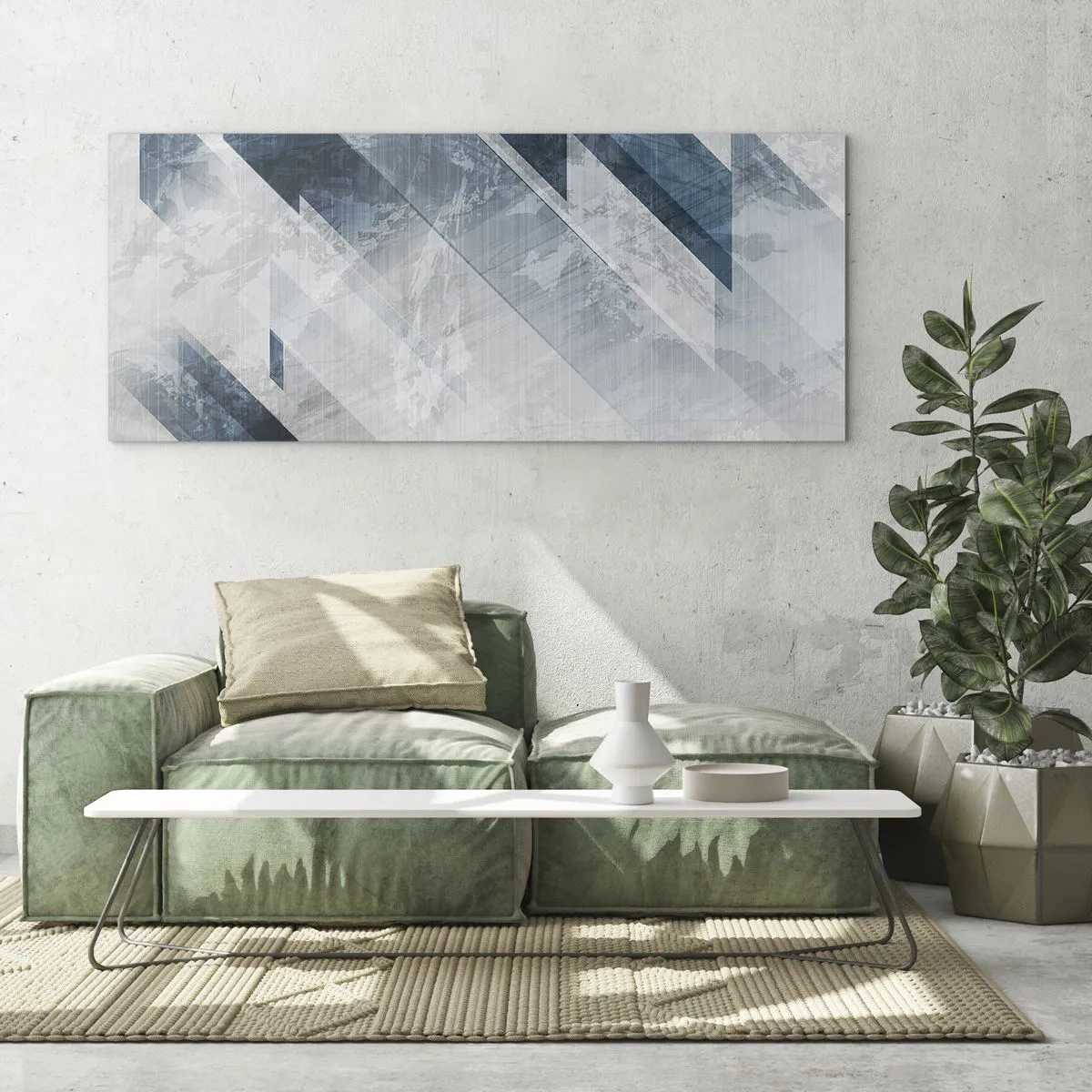 Tablou pe sticlă - Compoziția spațială - mișcarea griului - 120x50 cm