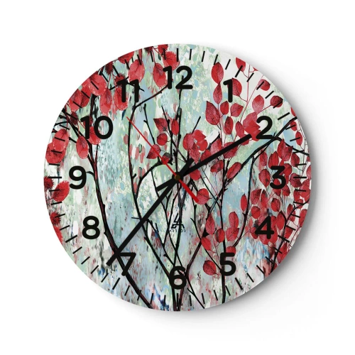 Ceas de perete - Ceas pe sticlă - Arbore în stacojiu - 30x30 cm
