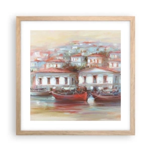 Poster în ramă de stejar deschis - Orășel fericit - 40x40 cm