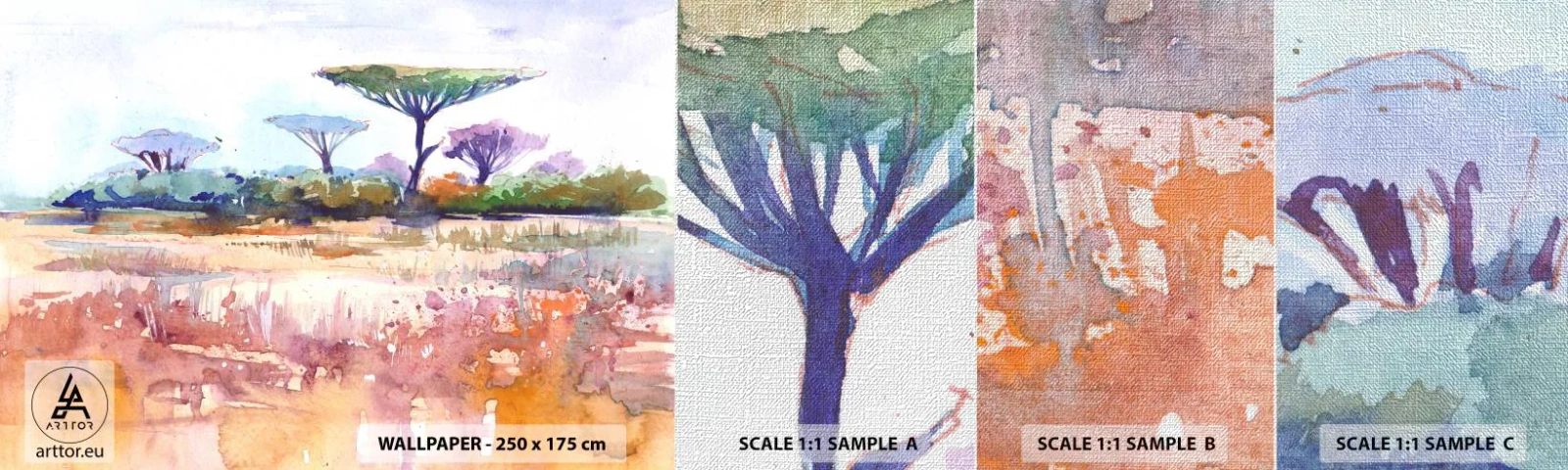 Mostră tapet Premium Canvas - Culorile savanei - Peisaj, Savană, Africa - 100x30 cm