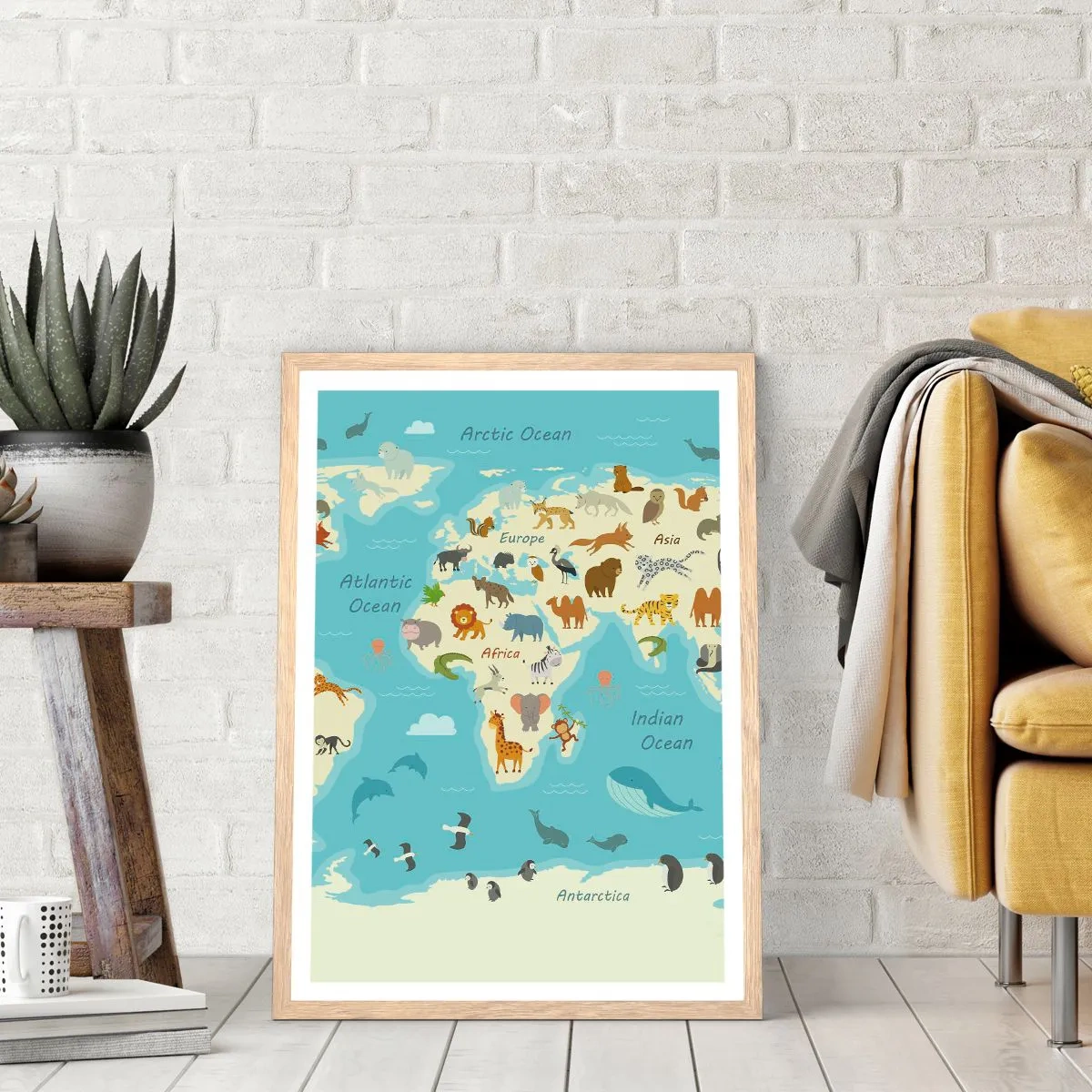 Poster în ramă de stejar deschis - Vecini buni - 70x100 cm