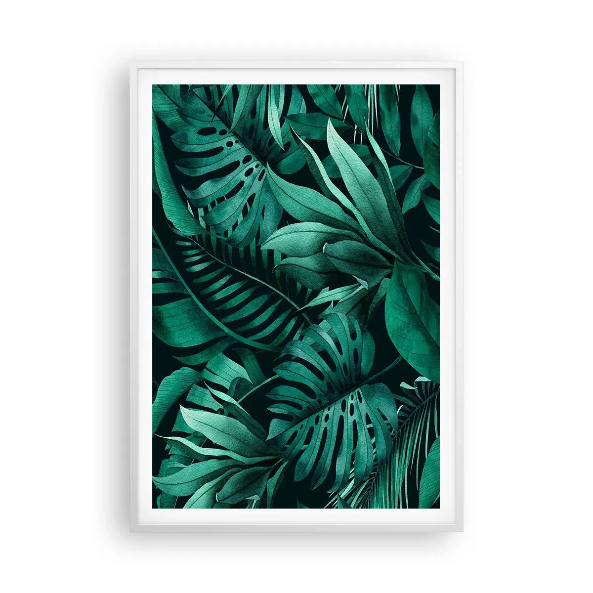 Poster în ramă albă - Profunzimea verdelui tropical - 70x100 cm
