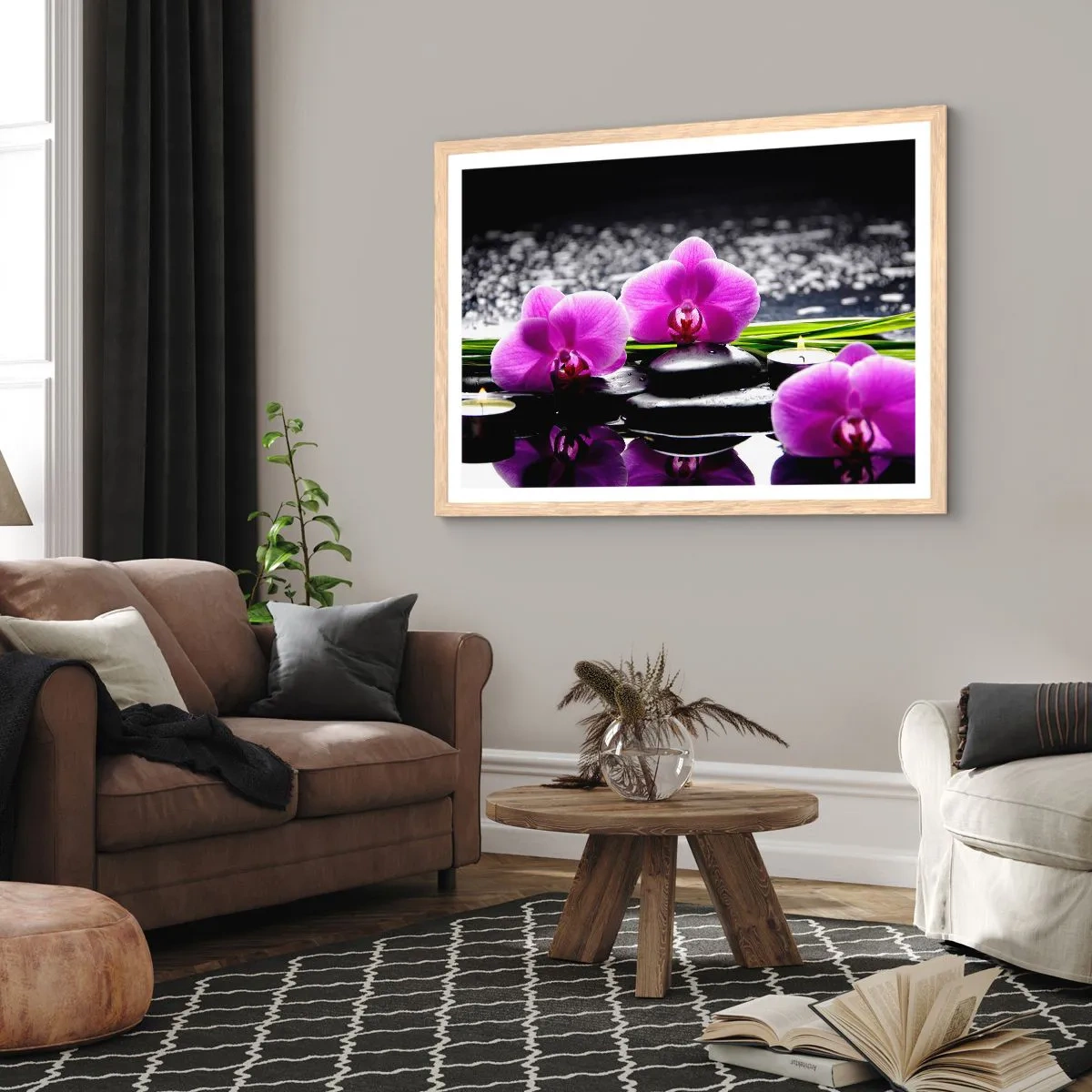 Poster în ramă de stejar deschis - Să te scufunzi în pace și liniște - 50x40 cm