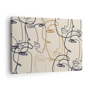 Tablou pe pânză Canvas - Fețe minimaliste în linii pe un fundal deschis - 70x50cm - Portret multiplicat - Decorațiune modernă pentru perete pentru living și dormitor ARTTOR