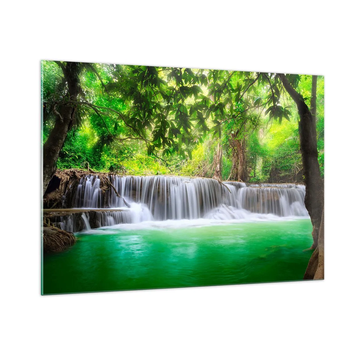 Tablou pe sticlă - Cascada verde - 100x70 cm