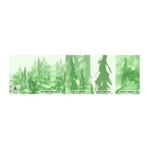Mostră tapet autocolant Deluxe Sticker - Neclar prin ceața verde - pădure, Grafică, Peisaj - 100x30 cm