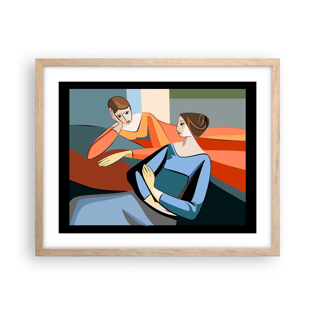 Poster în ramă de stejar deschis - Un moment de confidențe - 50x40 cm