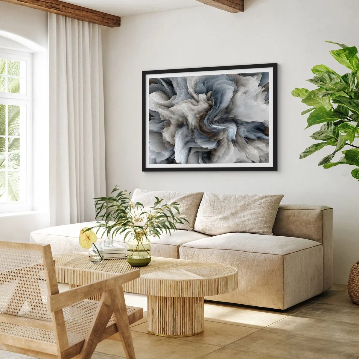 Poster în ramă neagră - Piatră și floare - 70x50 cm