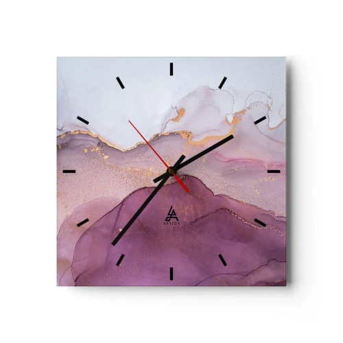 Ceas de perete - Ceas pe sticlă - Valuri de liliac și violet - 40x40 cm