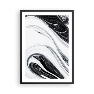 Poster în ramă neagră - Model abstract alb-negru cu linii curgătoare - 50x70cm - Combinație de contrarii - Decorațiune modernă pentru perete pentru living și dormitor ARTTOR
