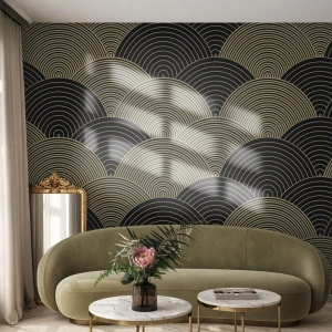 Tapet Standard Eco - Semicercuri aurii formând un model japonez pe negru - 100x70cm - Unitate în multiplicitate - Decorațiune modernă pentru perete pentru living și dormitor ARTTOR