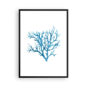 Poster în ramă neagră - Coral albastru în stil acuarelă pe fundal alb - 50x70cm - Filigranul marin - Decorațiune modernă pentru perete pentru living și dormitor ARTTOR