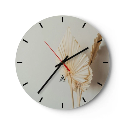 Ceas de perete - Ceas pe sticlă - Frunze de palmier uscate pe un fundal bej în stil boho - 30x30cm - Când este nevoie de ușurare - Decorațiune modernă pentru perete pentru living, bucătărie și dormitor ARTTOR