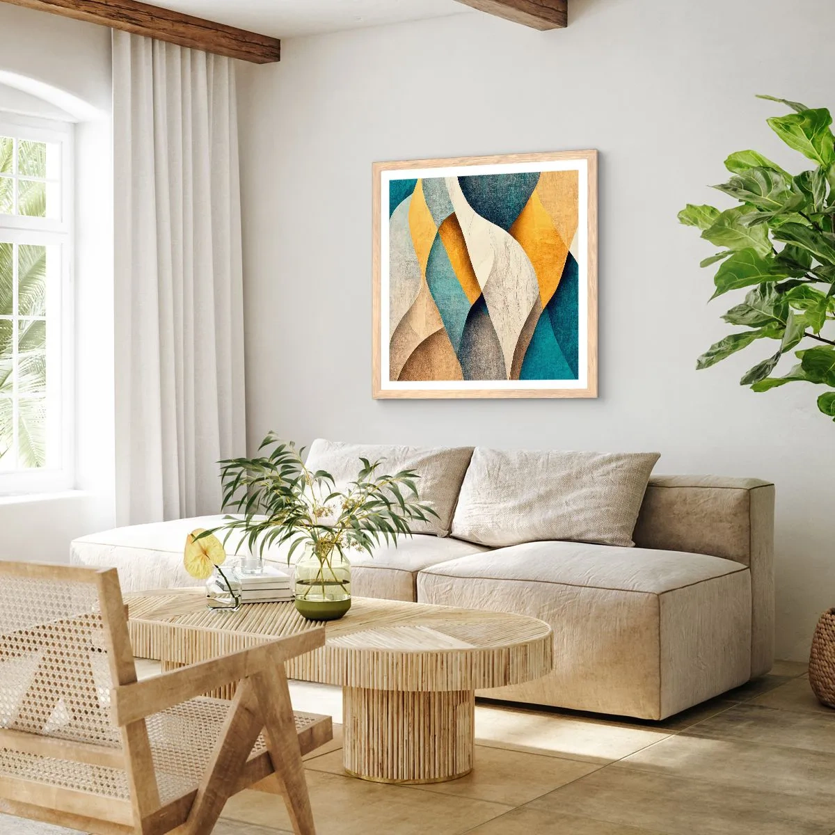 Poster în ramă de stejar deschis - Ritm și ondulare - 50x50 cm