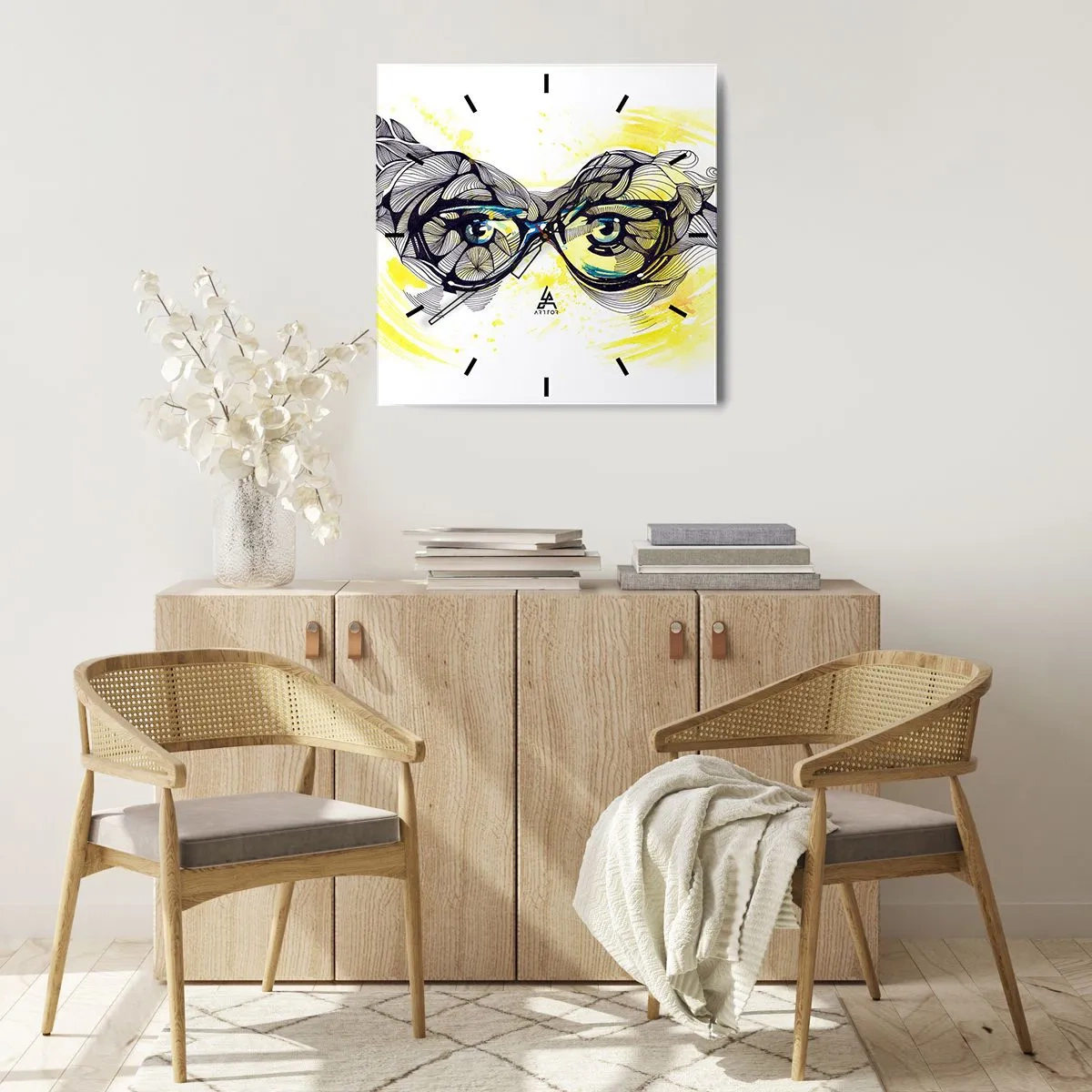 Ceas de perete - Ceas pe sticlă - Prin ochelari albaștri - 40x40 cm