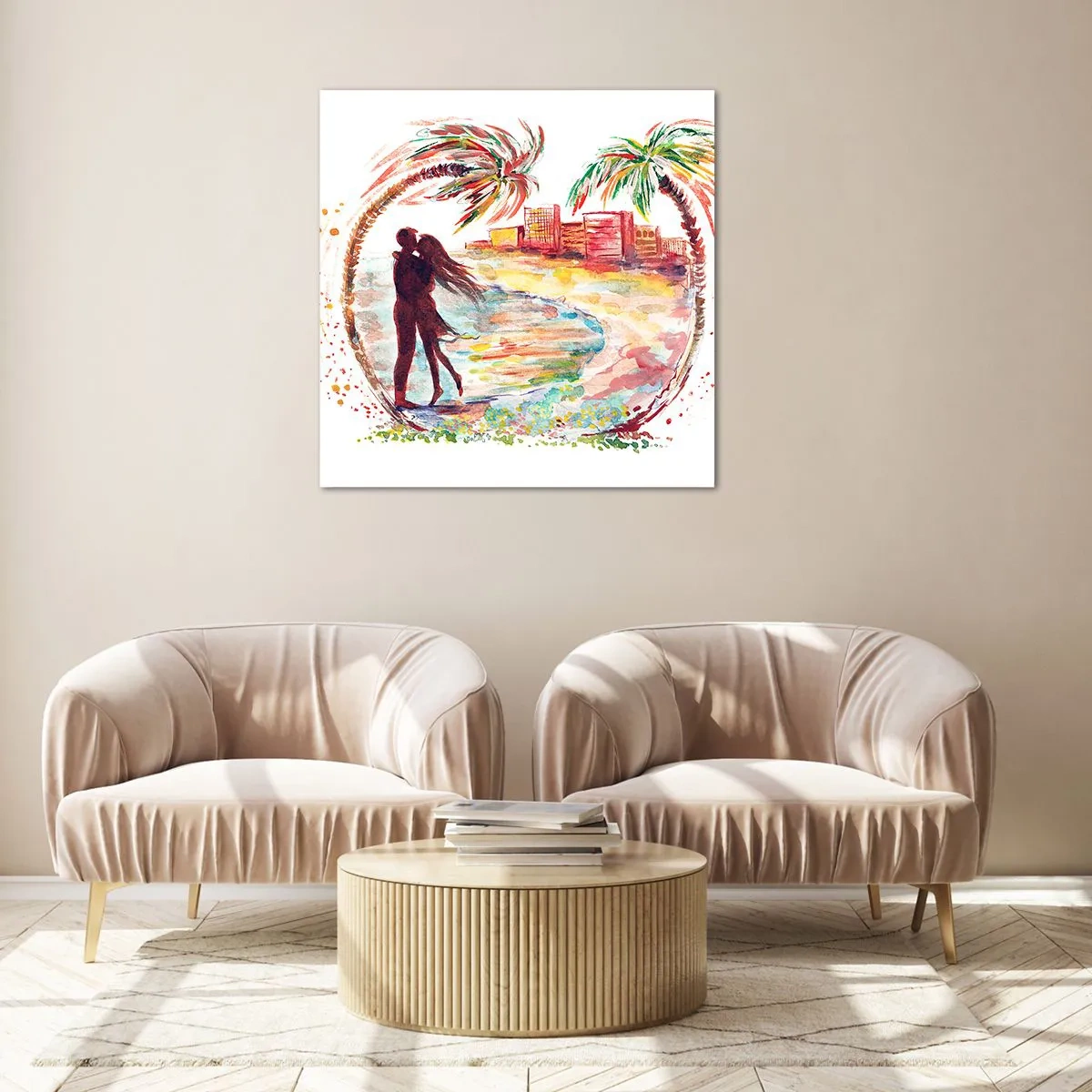 Tablou pe sticlă - Vacanța romantică - 60x60 cm