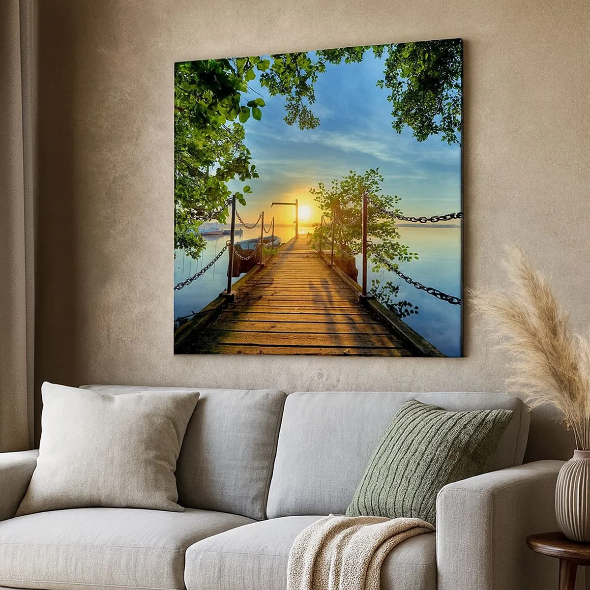 Tablou pe pânză - Apusul la malul apei - 30x30 cm