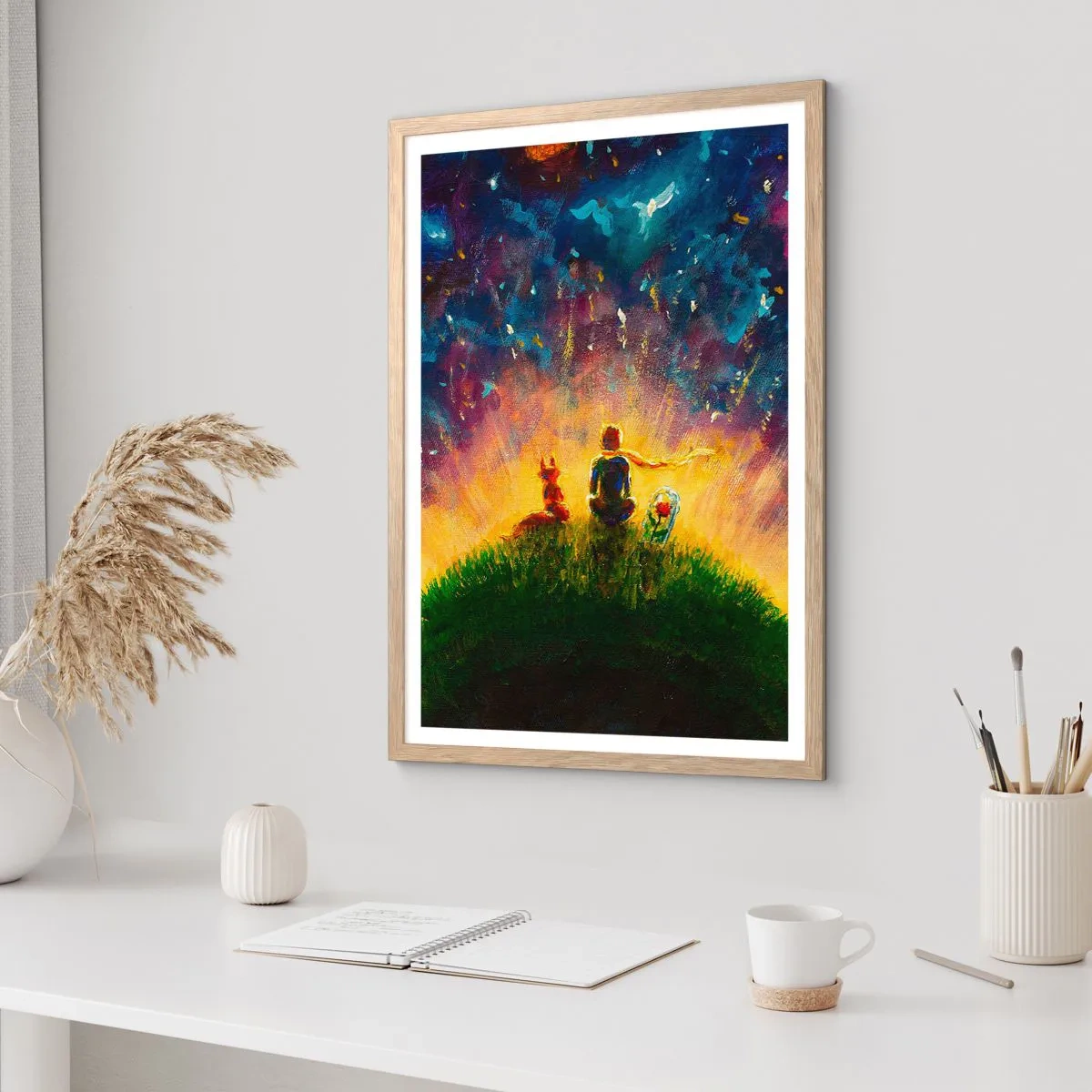 Poster în ramă de stejar deschis - Dragoste și prietenie - întreaga lume - 70x100 cm