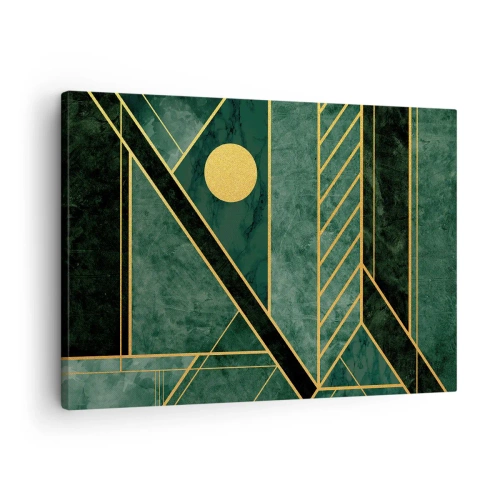 Tablou pe pânză Canvas - Design geometric verde și auriu cu un model elegant - 70x50cm - Dinamica aurului și a azurului - Decorațiune modernă pentru perete pentru living și dormitor ARTTOR
