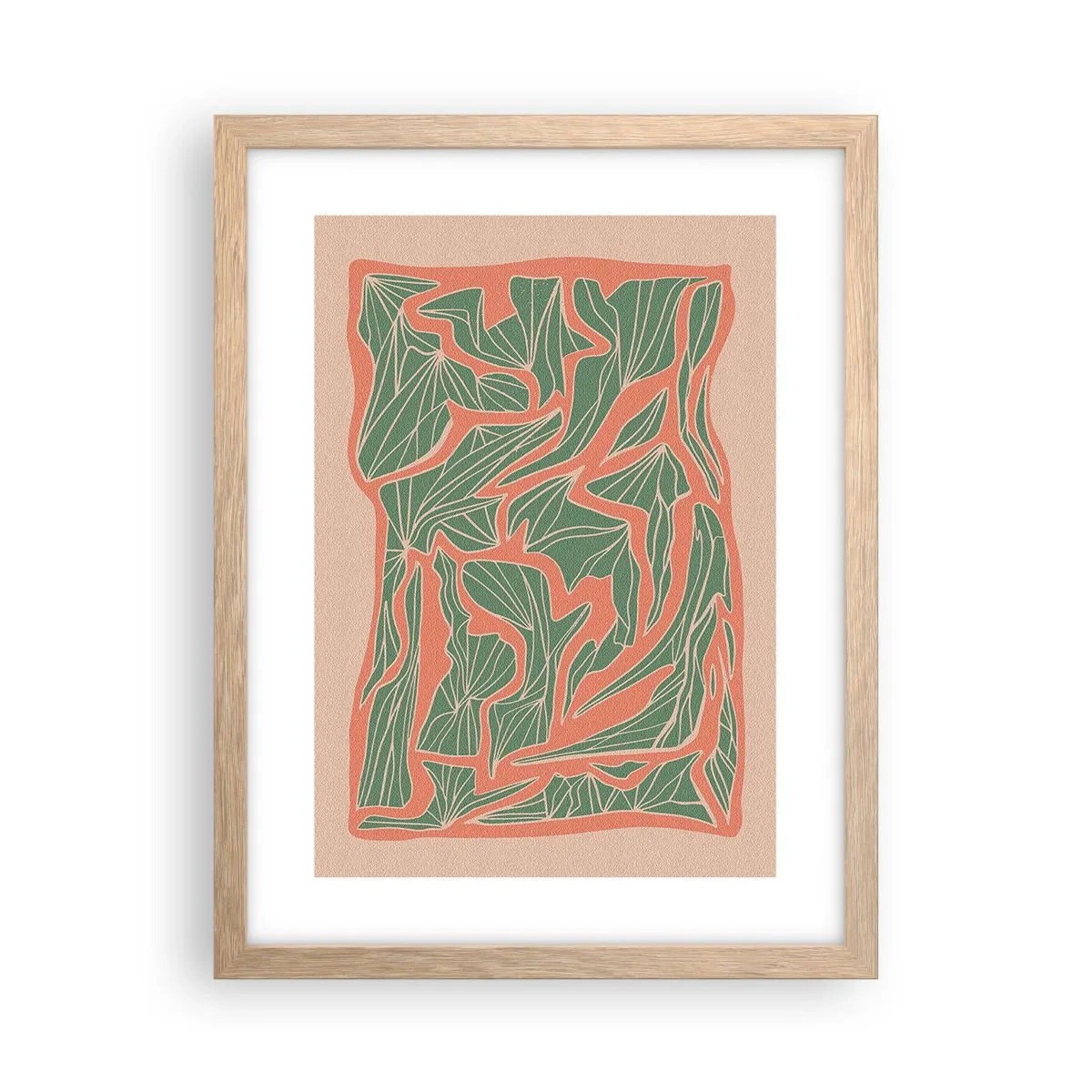 Poster în ramă de stejar deschis - Lupta dintre coral și verde - 30x40 cm