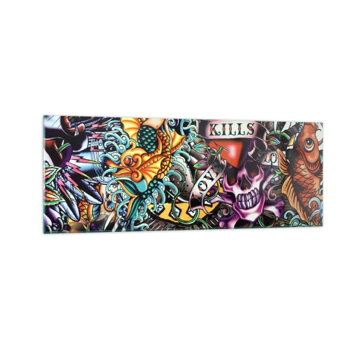 Tablou pe sticlă - Visul unui artist tatuator - 140x50 cm