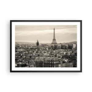 Poster în ramă neagră - Deasupra acoperișurilor Parisului - 70x50 cm