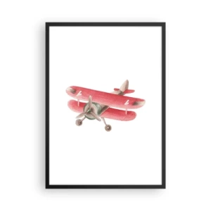 Poster în ramă neagră - Un biplan retro roșu fermecător - 50x70cm - Gata pentru zboruri la mare înălțime - Decorațiune modernă pentru perete pentru living și dormitor ARTTOR