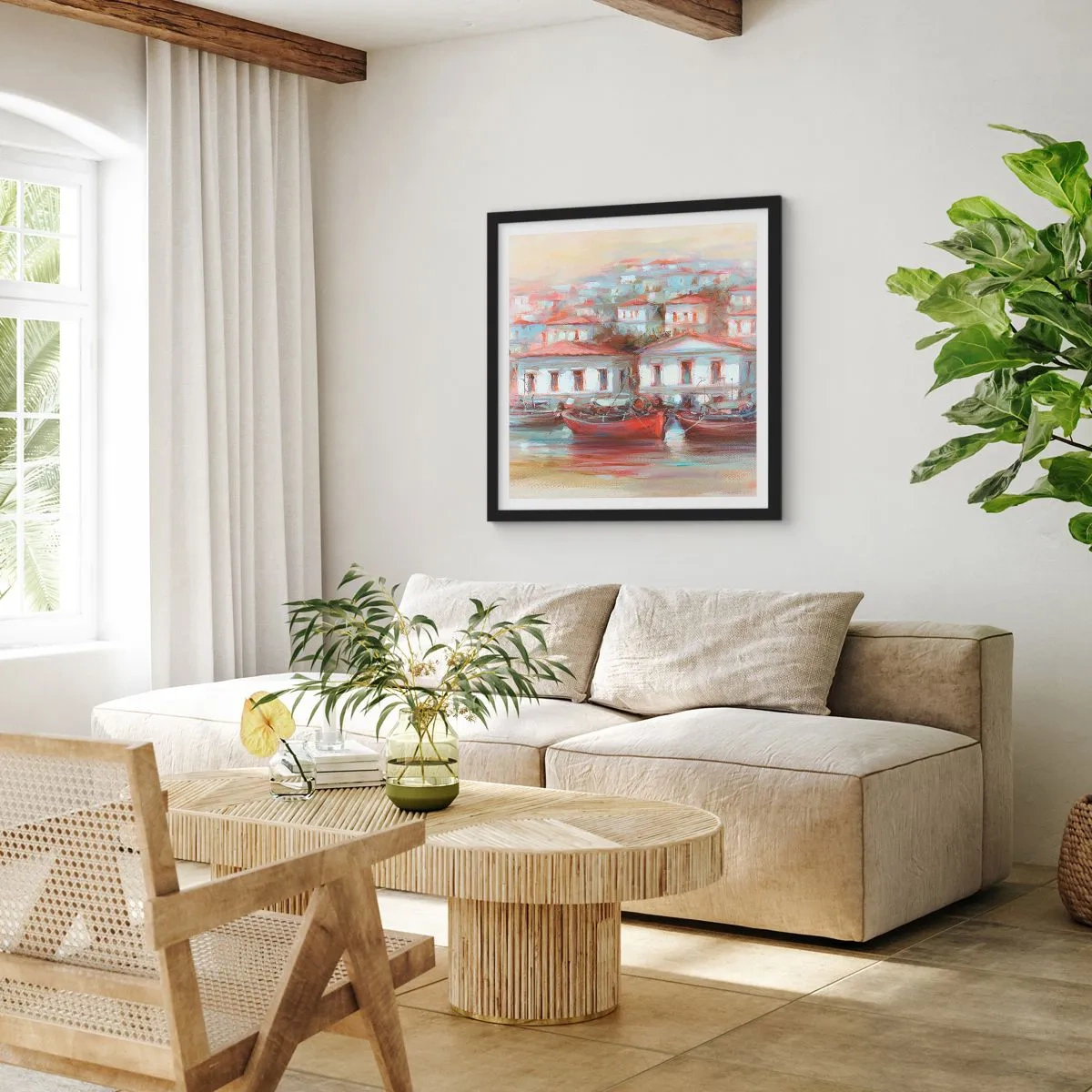 Poster în ramă neagră - Orășel fericit - 60x60 cm