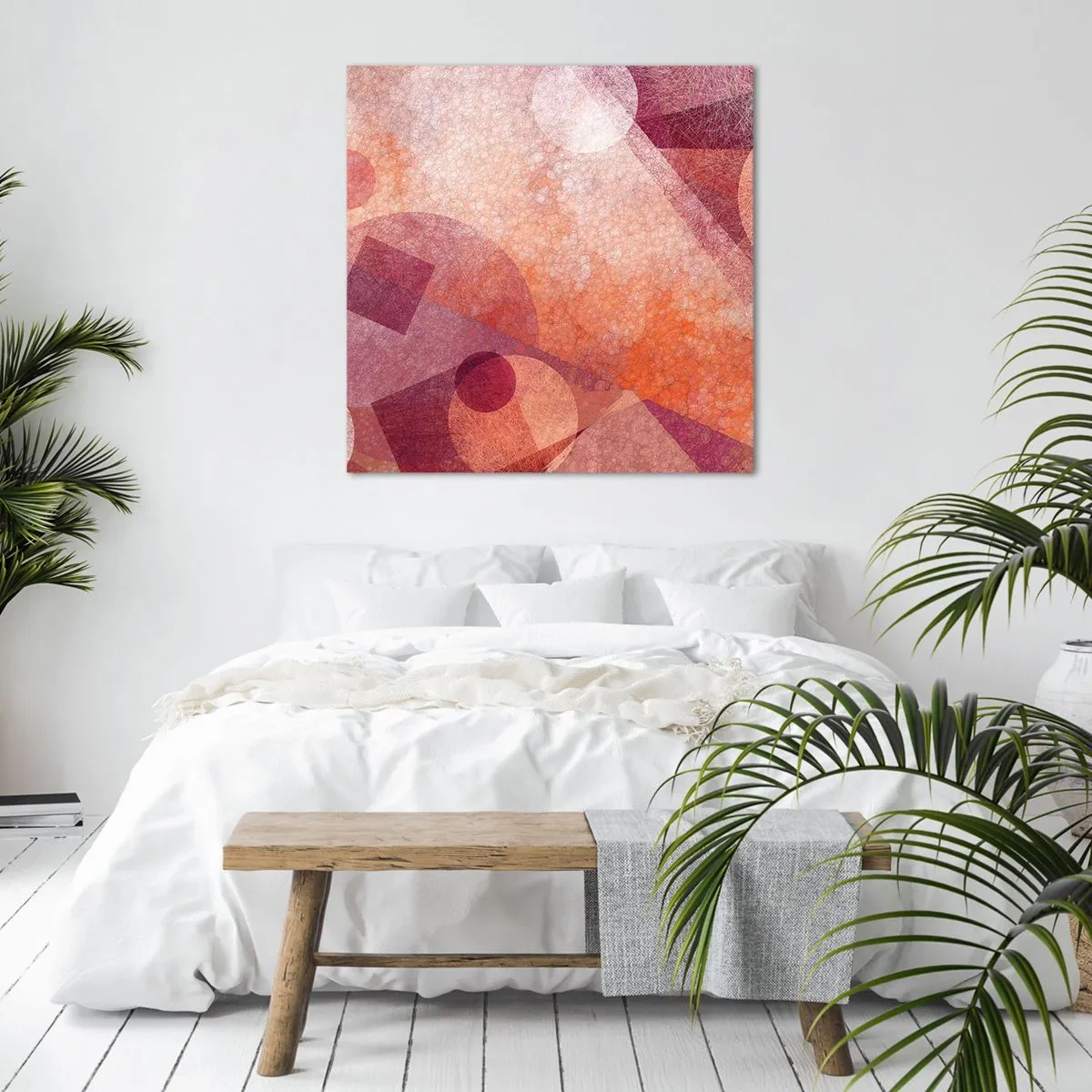 Tablou pe pânză - Transformări geometrice în roz - 30x30 cm