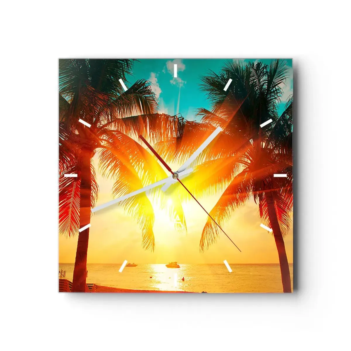 Ceas de perete - Ceas pe sticlă - Cuplu exotic - 30x30 cm