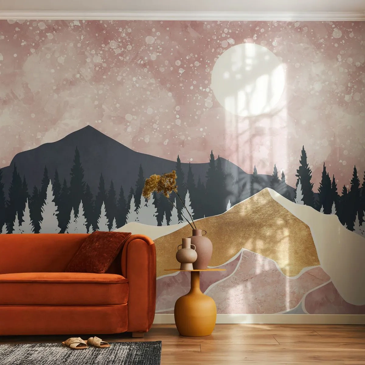Tapet Premium Sand - Garda de noapte - Grafică, Peisaj, Munţi - 100x70 cm