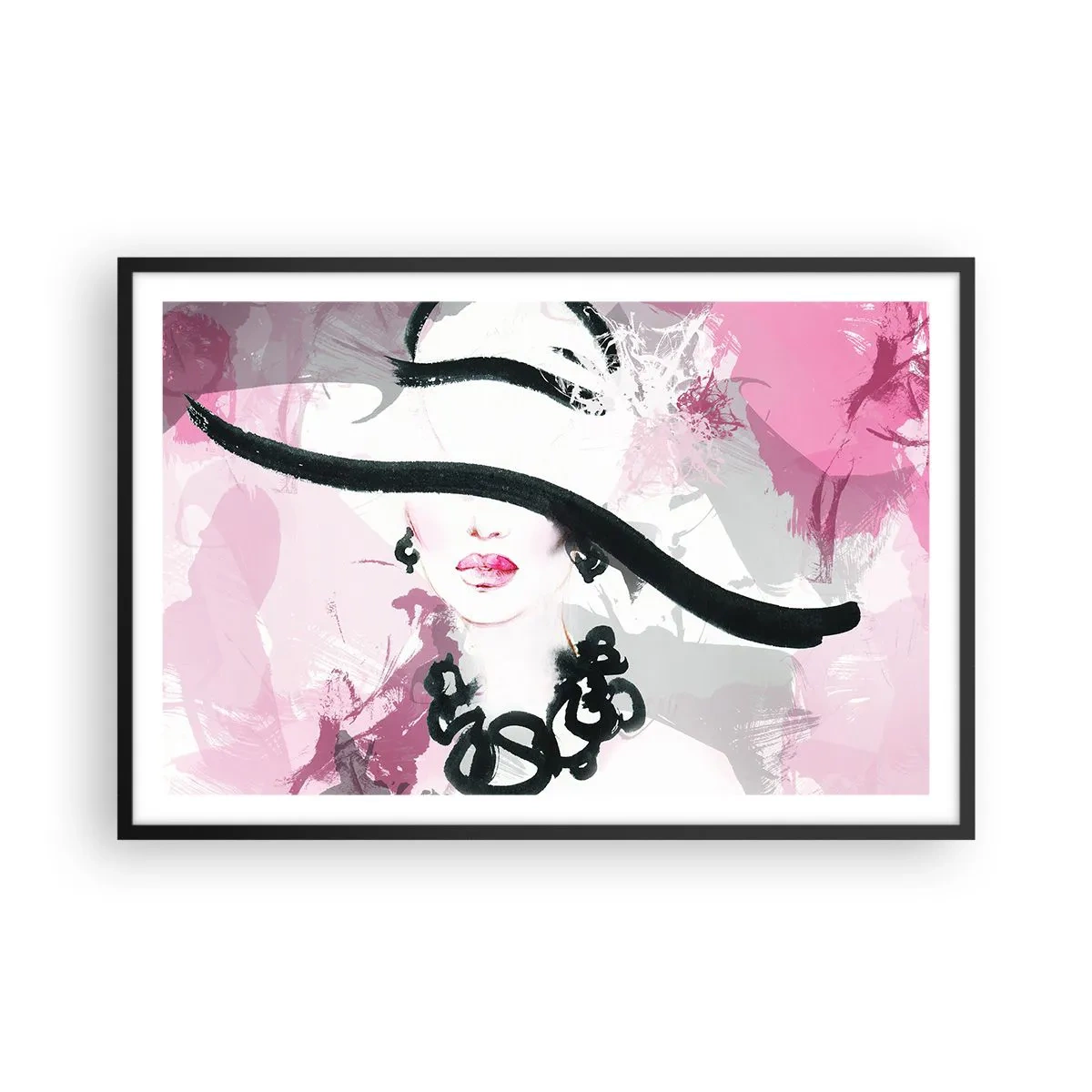 Poster în ramă neagră - Studiu unei dame în negru și roz - 91x61 cm