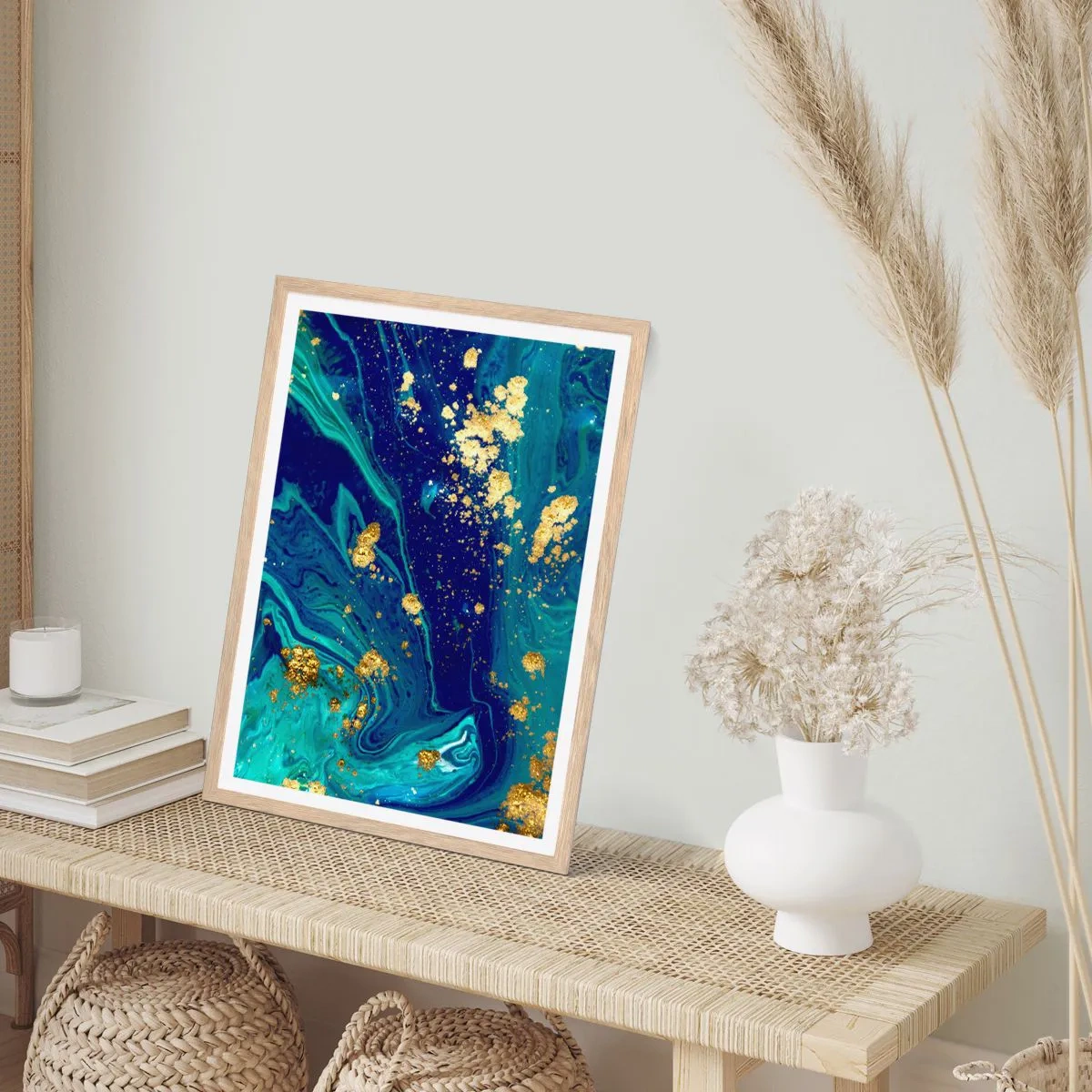 Poster în ramă de stejar deschis - Petale de soare  - 70x100 cm