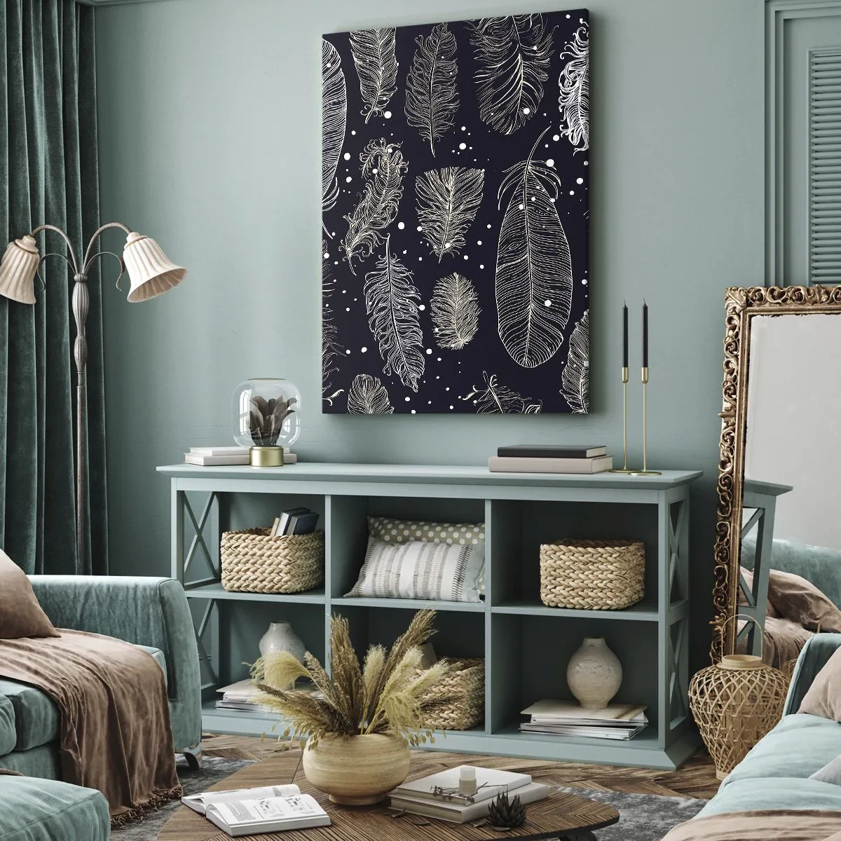 Tablou pe pânză - Dantelă cu pene - 55x100 cm