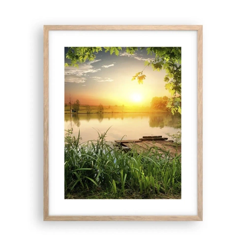 Poster în ramă de stejar deschis - Peisaj într-un cadru verde - 40x50 cm