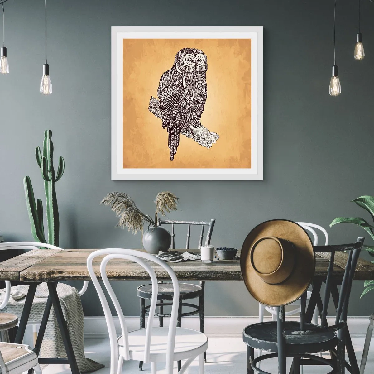 Poster în ramă albă - Ornamente complicate de înțelepciune - 60x60 cm