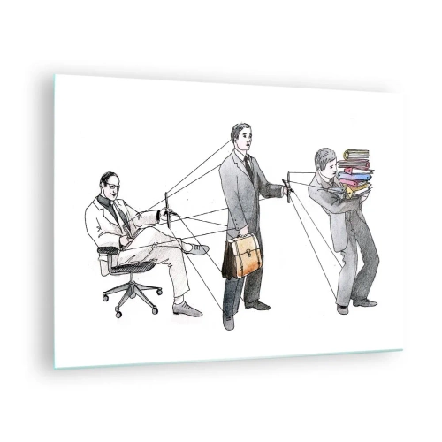 Tablou pe sticlă - Ilustrarea ierarhiei muncii de birou - 70x50cm - Fiecare are stăpânul său - Decorațiune modernă pentru perete pentru living și dormitor ARTTOR