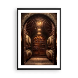 Poster în ramă neagră - Cramă elegantă cu butoaie de lemn - 50x70cm - Beciul cu atmosferă - Decorațiune modernă pentru perete pentru living și dormitor ARTTOR