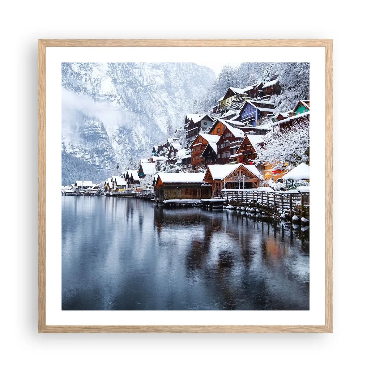 Poster în ramă de stejar deschis - În decor de iarnă - 60x60 cm