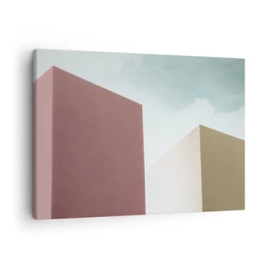 Tablou pe pânză Canvas - Arhitectură minimalistă cu blocuri pastelate și cer - 70x50cm - Geometria unei veri însorite - Decorațiune modernă pentru perete pentru living și dormitor ARTTOR