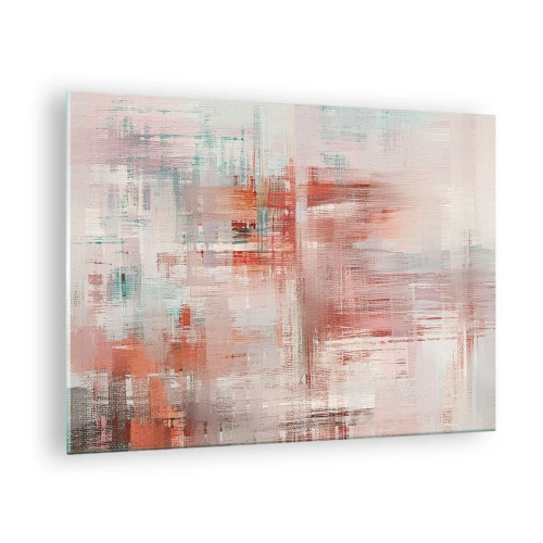 Tablou pe sticlă - O compoziție abstractă în nuanțe de roșu și bej. - 70x50cm - În ceață. Dar roz - Decorațiune modernă pentru perete pentru living și dormitor ARTTOR