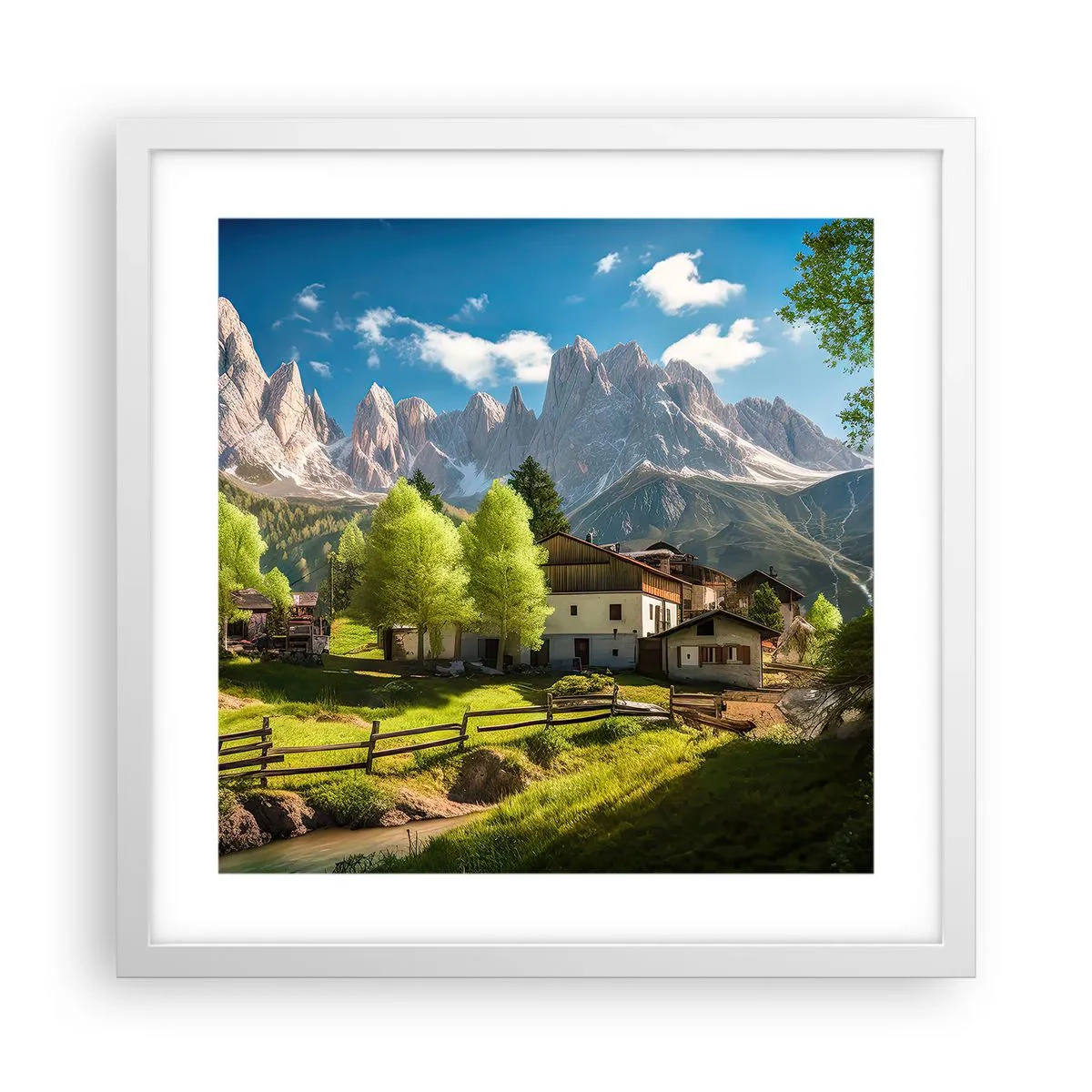 Poster în ramă albă - Idilă alpină - 40x40 cm