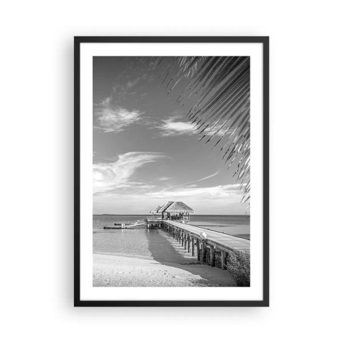 Poster în ramă neagră - Peisaj alb-negru cu un dig peste o mare calmă - 50x70cm - O amintire sau un vis? - Decorațiune modernă pentru perete pentru living și dormitor ARTTOR