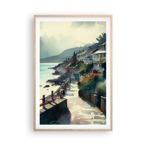 Poster în ramă de stejar deschis - Orășel mediteraneean - 61x91 cm