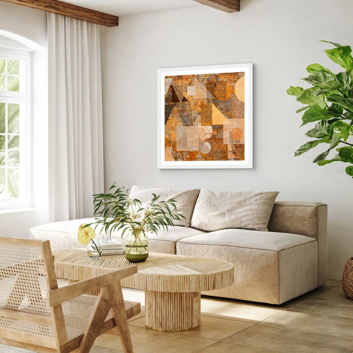 Poster în ramă albă - Studiu cubist de bronz - 50x50 cm