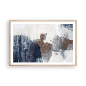 Poster în ramă de stejar deschis - Forme albastre-maronii - 91x61 cm
